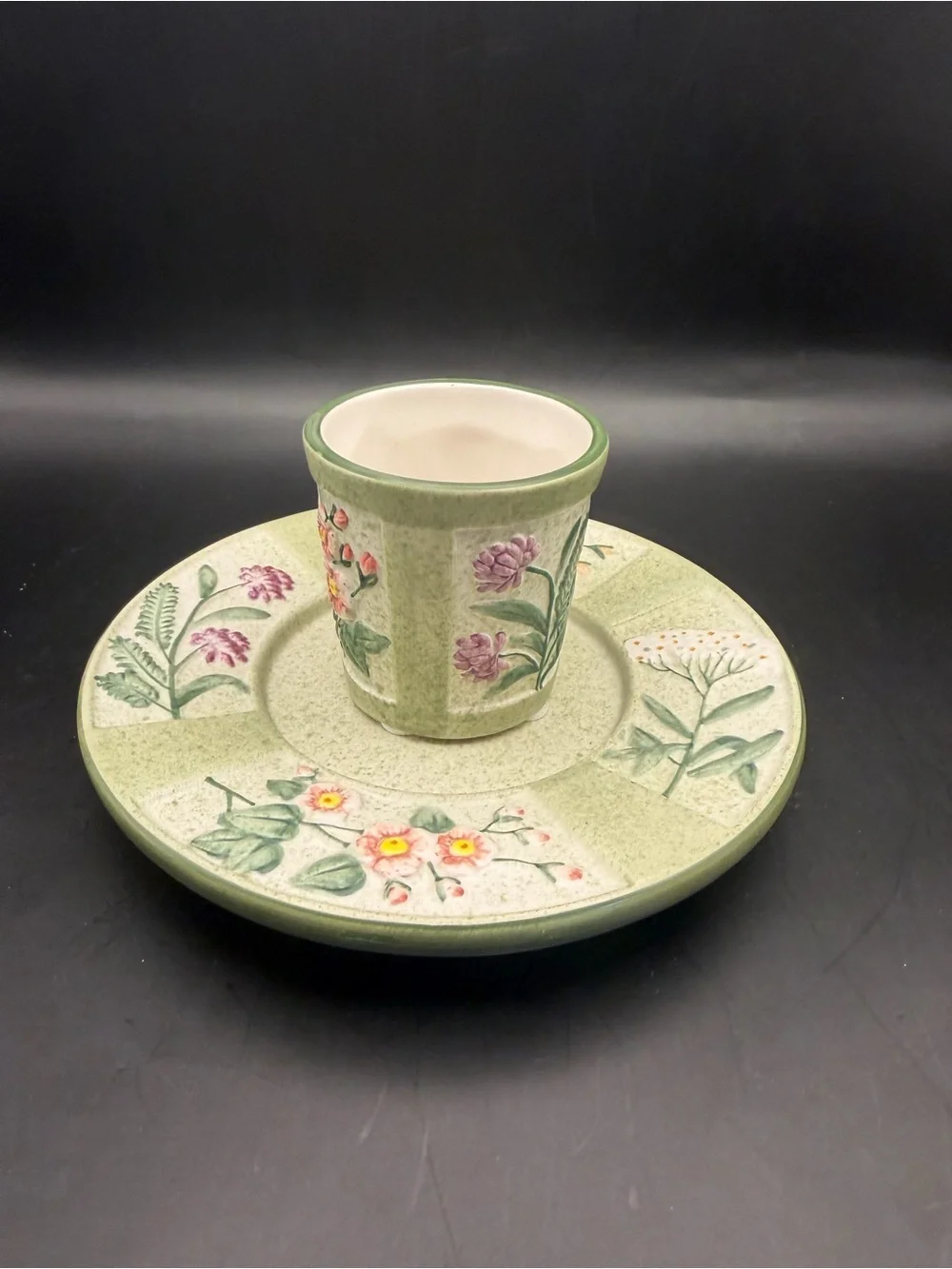 Yankee Candle Botanical Ceramic Plate & Votive Holder Set Floral Green